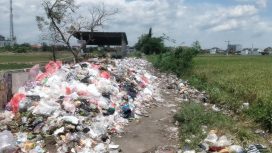 Kondisi jalan di Desa Trunuh, Klaten Selatan tertutup sampah, akibatnya jalan umum tersebut tidak bisa dilalui masyarakat (Dok.Pribadi).